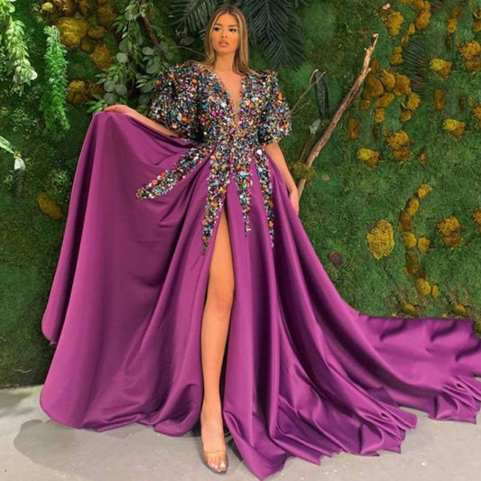 Sequined Split Large Swing Dress Women