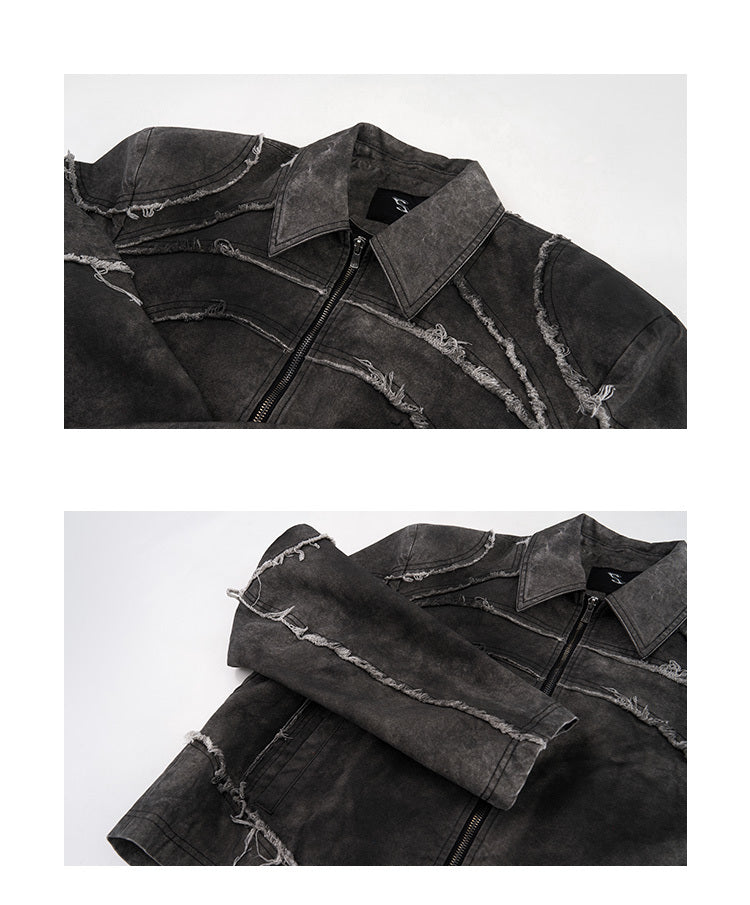 Short Gray Padded Shoulder Denim Coat Sculpted Neutral Edge
