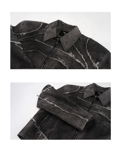 Short Gray Padded Shoulder Denim Coat Sculpted Neutral Edge