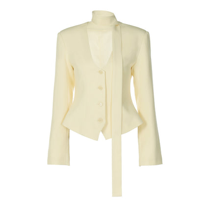 Elegant Cardigan Button Small Suit Slim Solid Color Coat