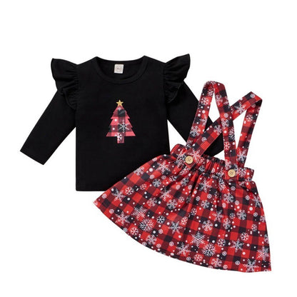 The Yuletide Skirt: Christmas Print Tee & Plaid Skirt Set