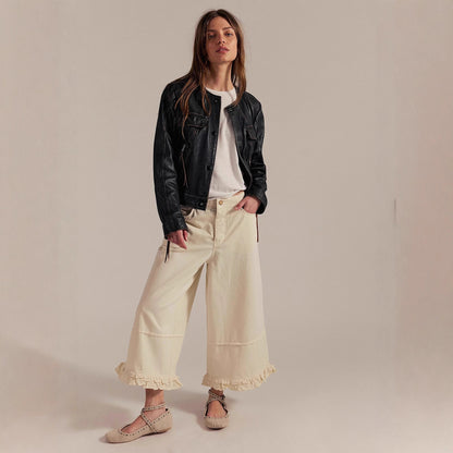 New Women's Wide-leg Cropped Lace Jeans