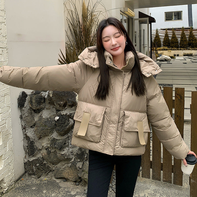 Down Cotton-padded Women's Thickened Short Chic Hooded Jacket