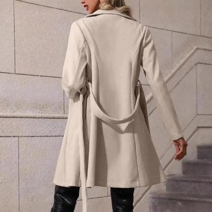 Women's Elegant Lace-up Solid Color Slim-fit Woolen Coat