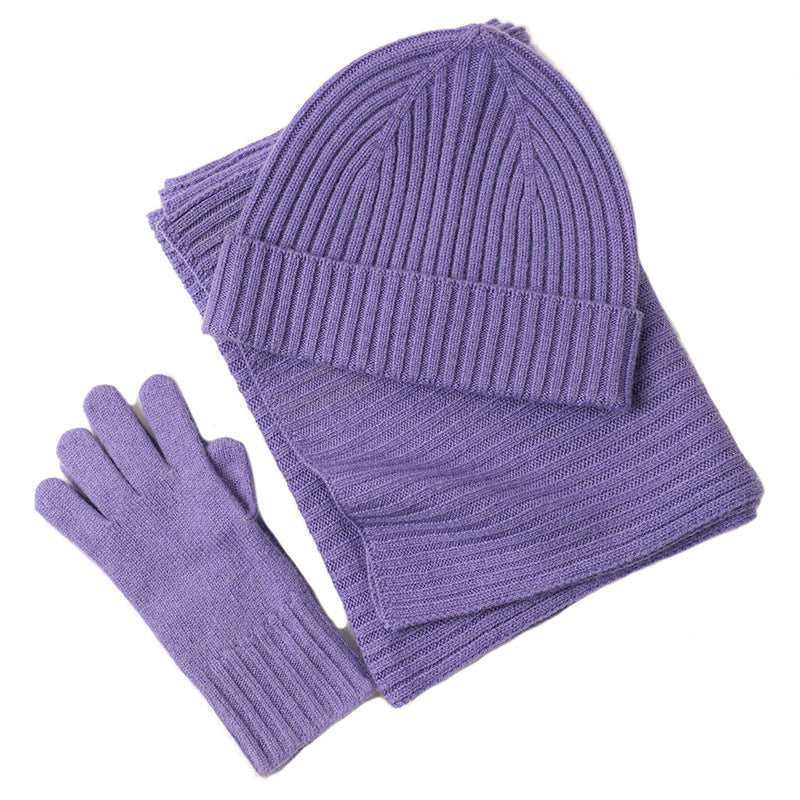 New Wool Scarf Hat Gloves Three-piece Set For Women