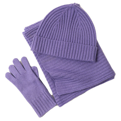 New Wool Scarf Hat Gloves Three-piece Set For Women