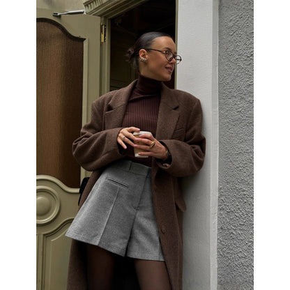 Korean Style Elegant Suit Collar Woolen Overcoat Coat