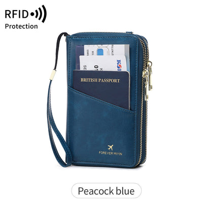RFID Multi-functional Double Zipper Storage Crossbody Wallet