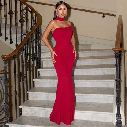 Women's Slim Fit Backless Ribbon One-shoulder Tube Top Dress