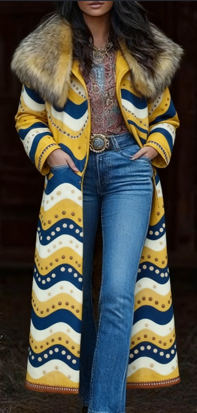 Fashion Retro Women's Coat, Warm Printed Long Coat