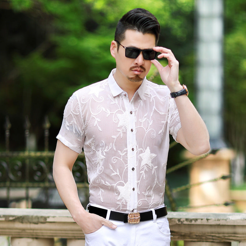 Slim Fit Hollow Embroidered Non-Iron Summer Shirt