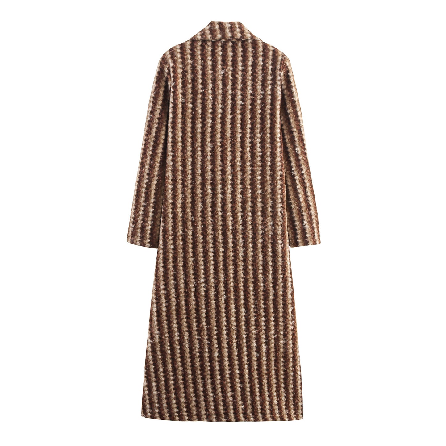 Autumn And Winter Women's British Style Woolen Striped Wide Coat