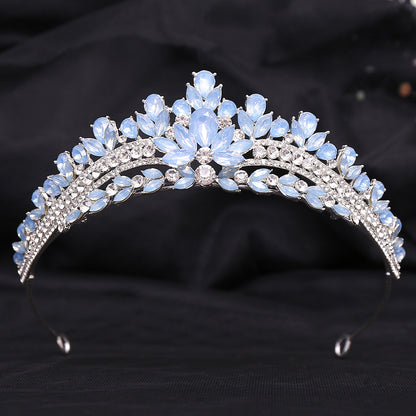 Wedding Birthday Headdress Crown Alloy Inlaid Protein Green Bright Crystal Bride