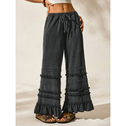 Summer Casual Vacation Style Black Worn Looking Washed-out Loose Flared Pants
