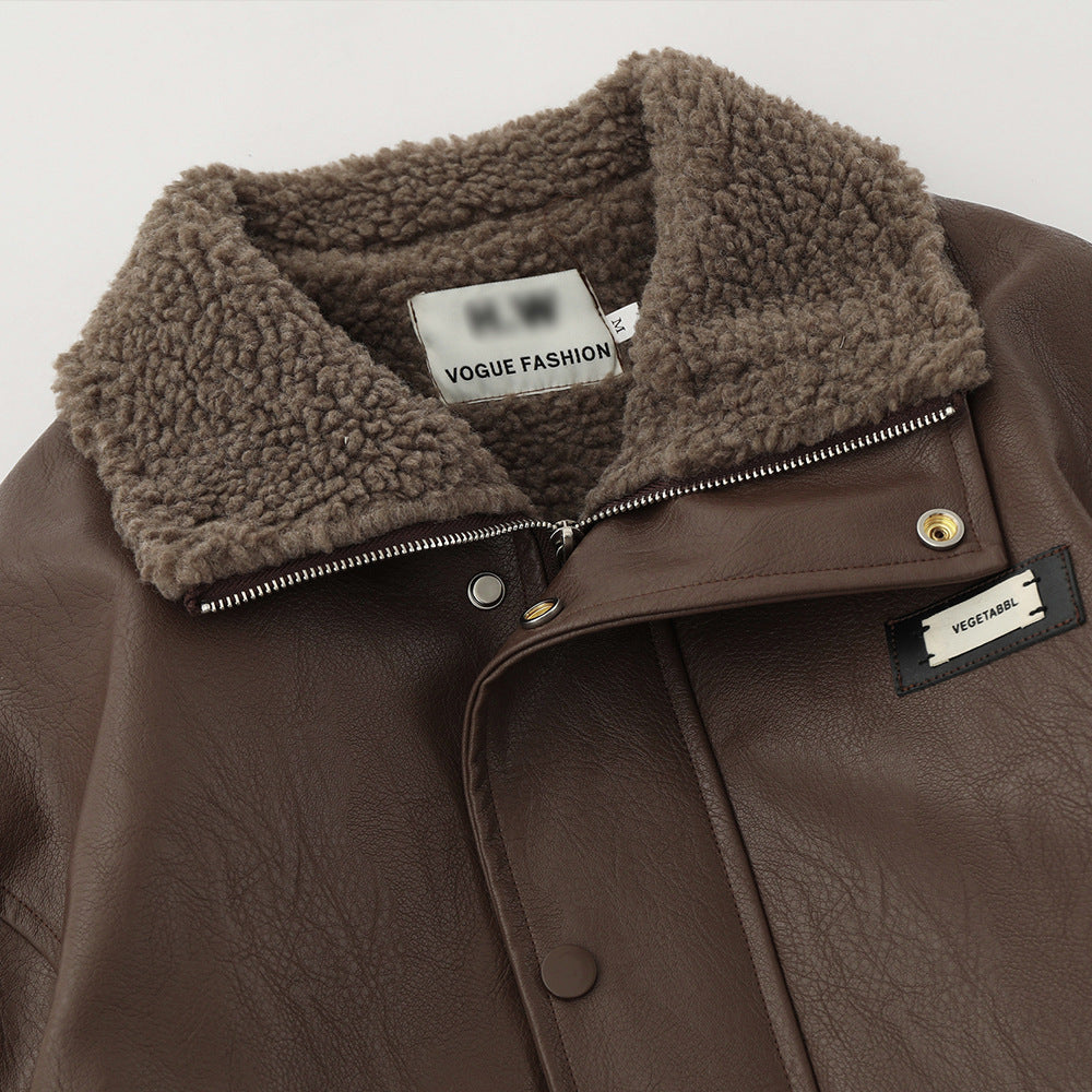 American Retro Autumn Winter Mens Loose Warm PU Leather Jacket Heritage Comfort