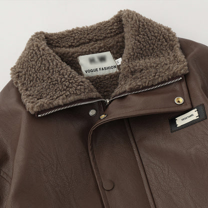 American Retro Autumn Winter Mens Loose Warm PU Leather Jacket Heritage Comfort