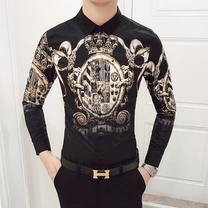 Deep Black Rose Pattern Digital Print Long Sleeve Shirt
