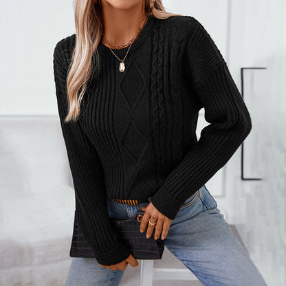 Loose Pullover Retro Solid Color Sweater For Women