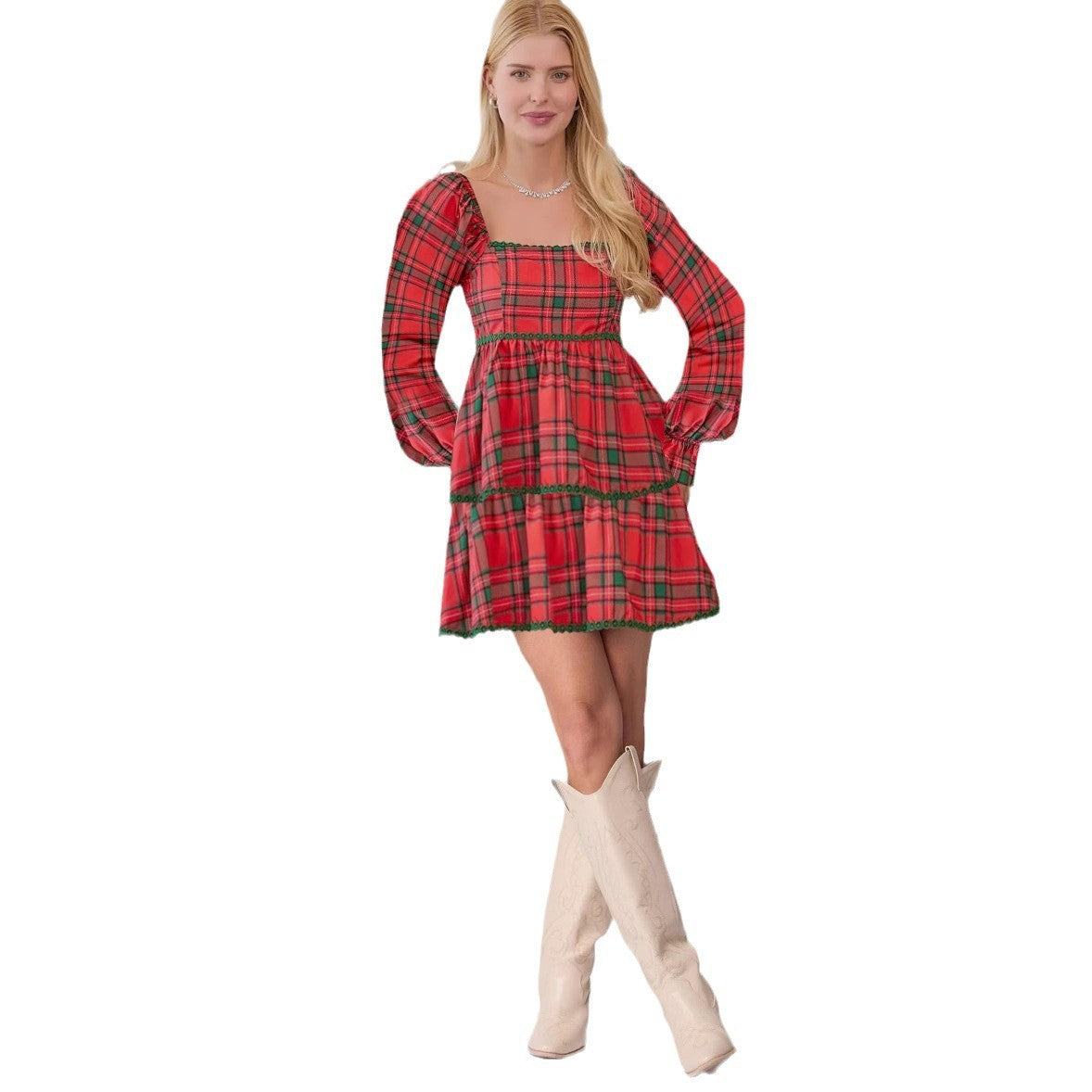 Fashion Slim-fitting New Plaid Printed Dress