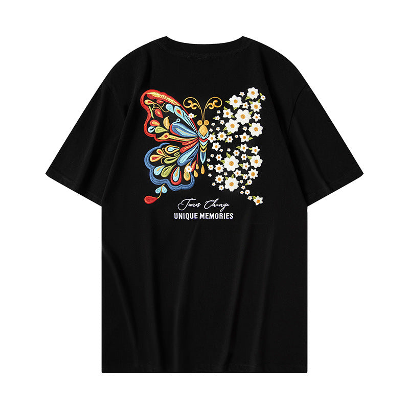 Short-sleeved T-shirt Butterfly Light-changing Embroidery Chinese Style