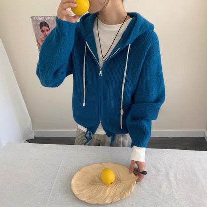 Double Zipper Hooded Knitted Niche Sweater Coat