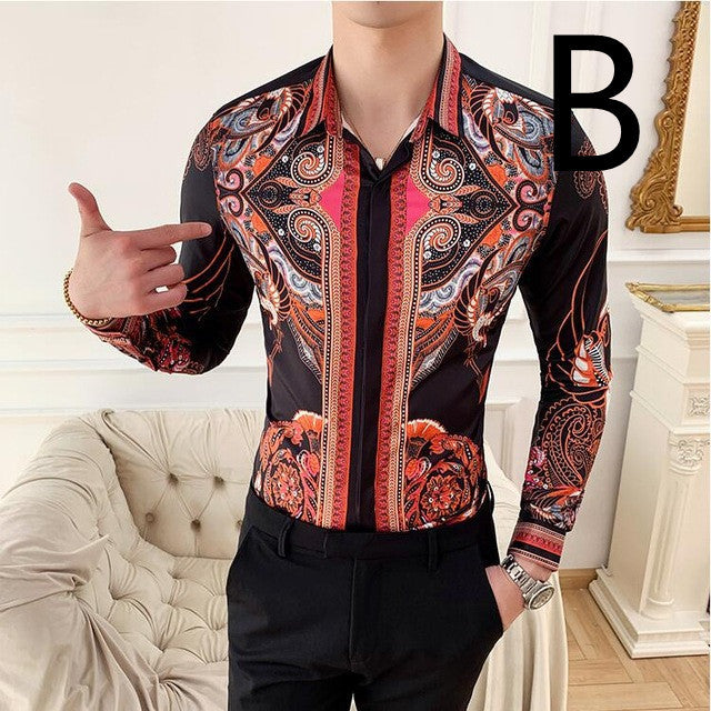 Baroque Aesthetic Slim Fit Masculina Party Shirt