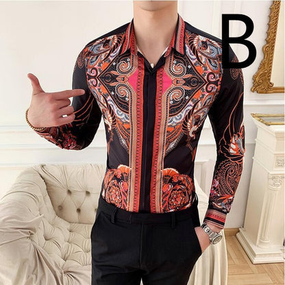 Baroque Aesthetic Slim Fit Masculina Party Shirt