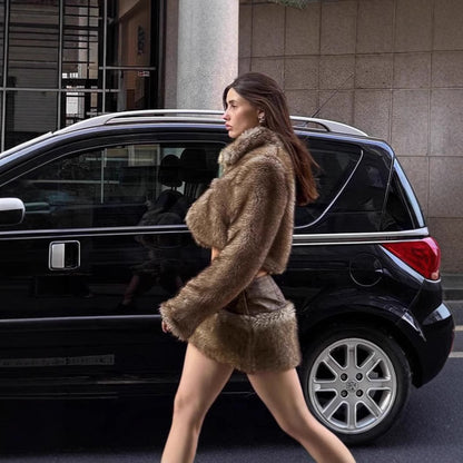 Retro Short Furry Skirt Fox Fur