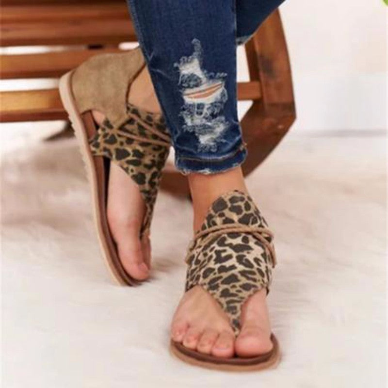 Flat Plus Size Leopard Back Zipper Sandals