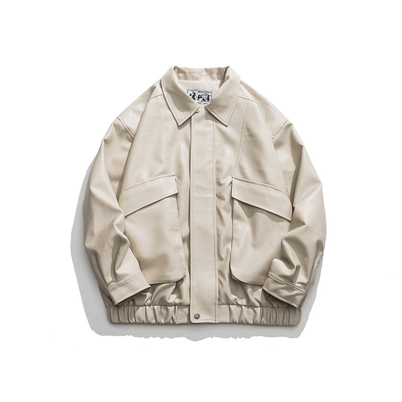 American Retro Street Trend Lapel PU Leather Jacket for Men Cultural Icon