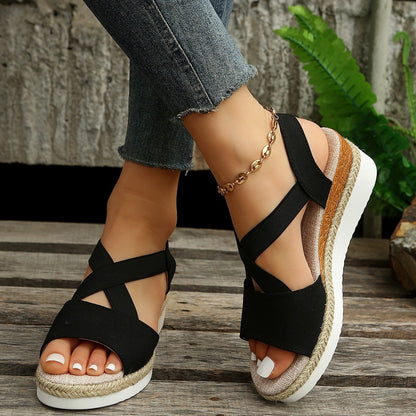 Plus Size Summer Hemp Rope Straw Woven Platform High Heel Open Toe Sandals