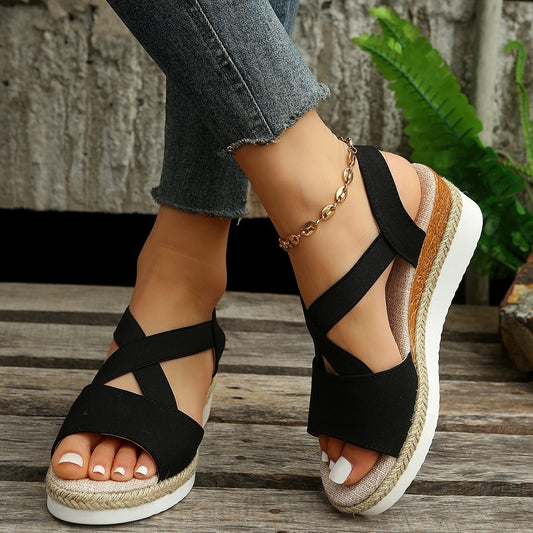 Plus Size Summer Hemp Rope Straw Woven Platform High Heel Open Toe Sandals
