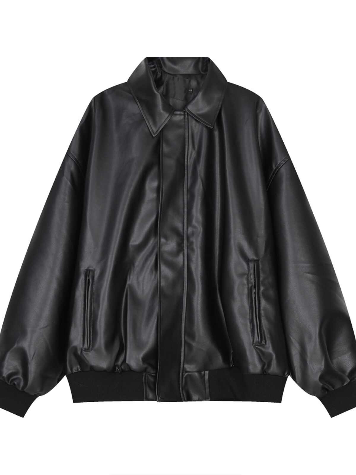 Mens Short Zipper Lapel Loose Casual PU Leather Jacket Effortless Street