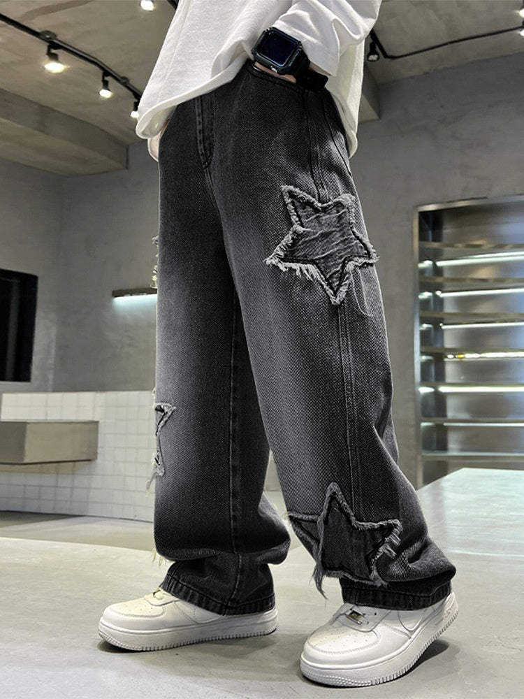 Iconic Wide-Leg Pentagram Appliqué Denim