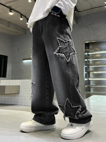 Iconic Wide-Leg Pentagram Appliqué Denim