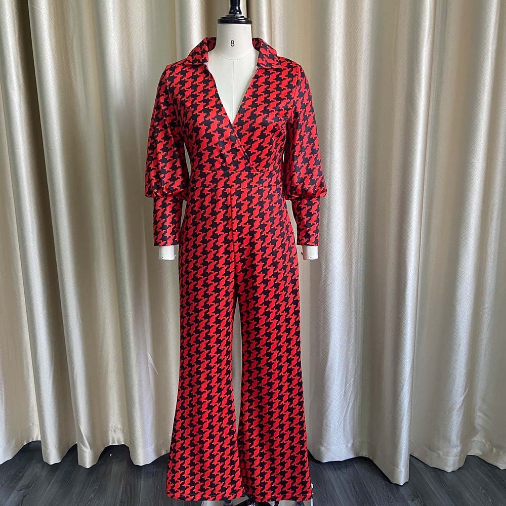 Loose Elastic V-neck Straight High Waist Jumpsuit