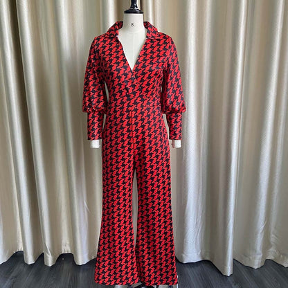 Loose Elastic V-neck Straight High Waist Jumpsuit