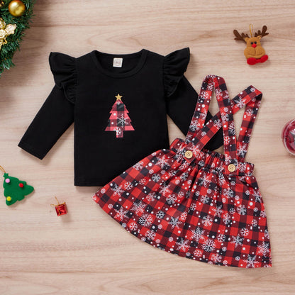 The Yuletide Skirt: Christmas Print Tee & Plaid Skirt Set