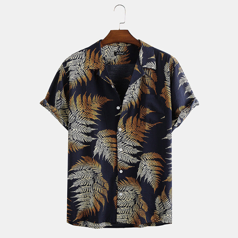 Cotton Linen Hawaiian Printed Cardigan Short Sleeve