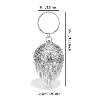 Shining Rhinestone Round Tassel Dinner Bag Women's Fashion
