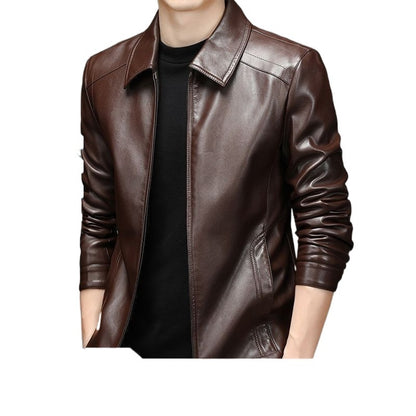 Thin Fleece-Lined Soft Leather Jacket for Dad Gentle Heritage Warmth