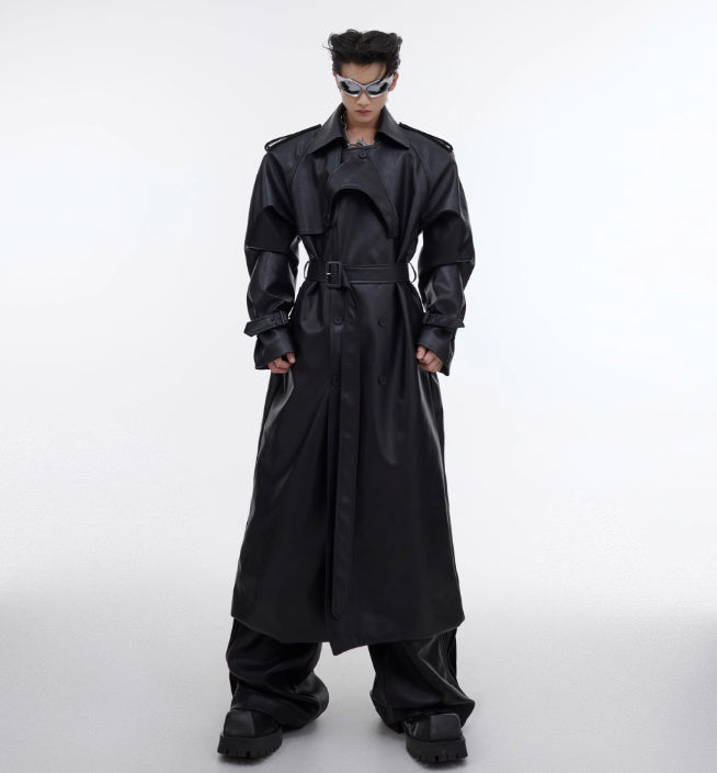 Deconstructing Split Padded Shoulder Profile PU Leather Coat Radical Form