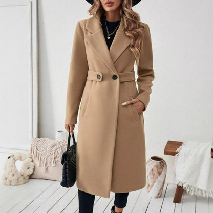 Women's Autumn And Winter Style Casual Camel Lace-up Coat