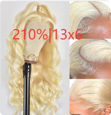 Hand-woven Front Lace Synthetic Wigs Golden Big Wave Long Curly Hair