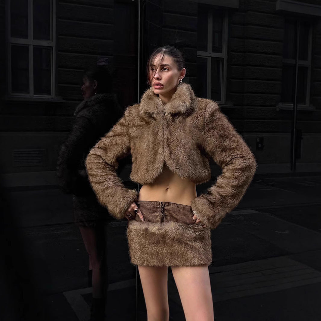 Retro Short Furry Skirt Fox Fur