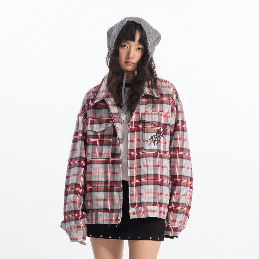 Plaid Loose-fitting Jacket Long Sleeve Shirt For Men And Women