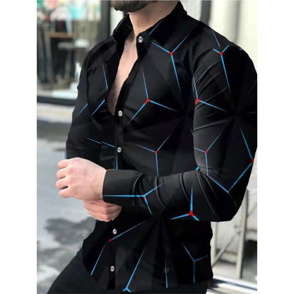 New Street Fashion European And American Youth Long Sleeve Shirt 3D Printed Casual Slim Fit Men Irregular Pattern Print