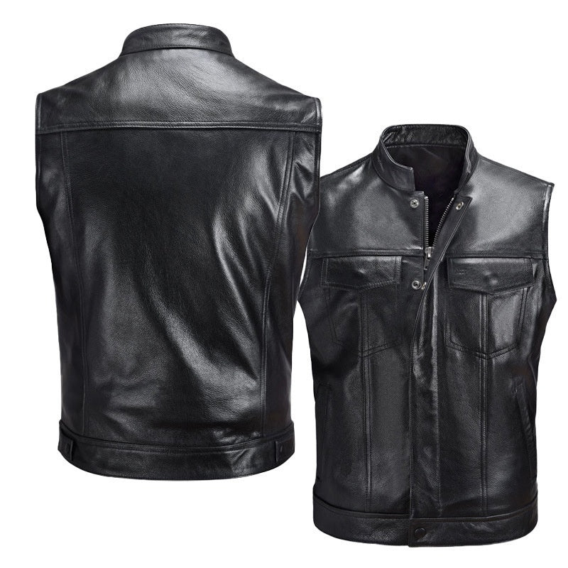 Vest Button Motorcycle Casual Leather Waistcoat Plus Size Rugged Versatility