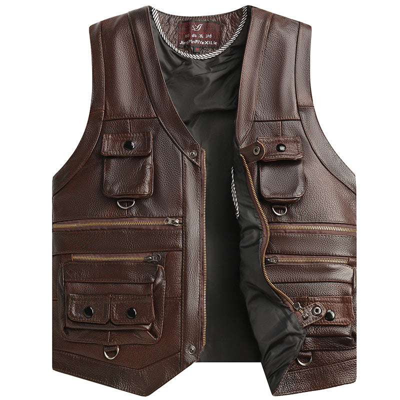 Genuine Leather Vest Man First-Layer Cowhide Motorcycle Essential Biker Core