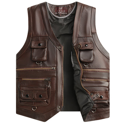 Genuine Leather Vest Man First-Layer Cowhide Motorcycle Essential Biker Core